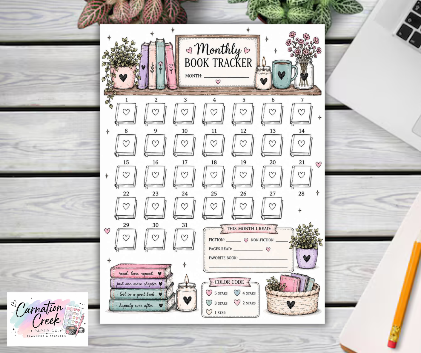 MONTHLY BOOK TRACKER STICKER - Planner Tracker Page