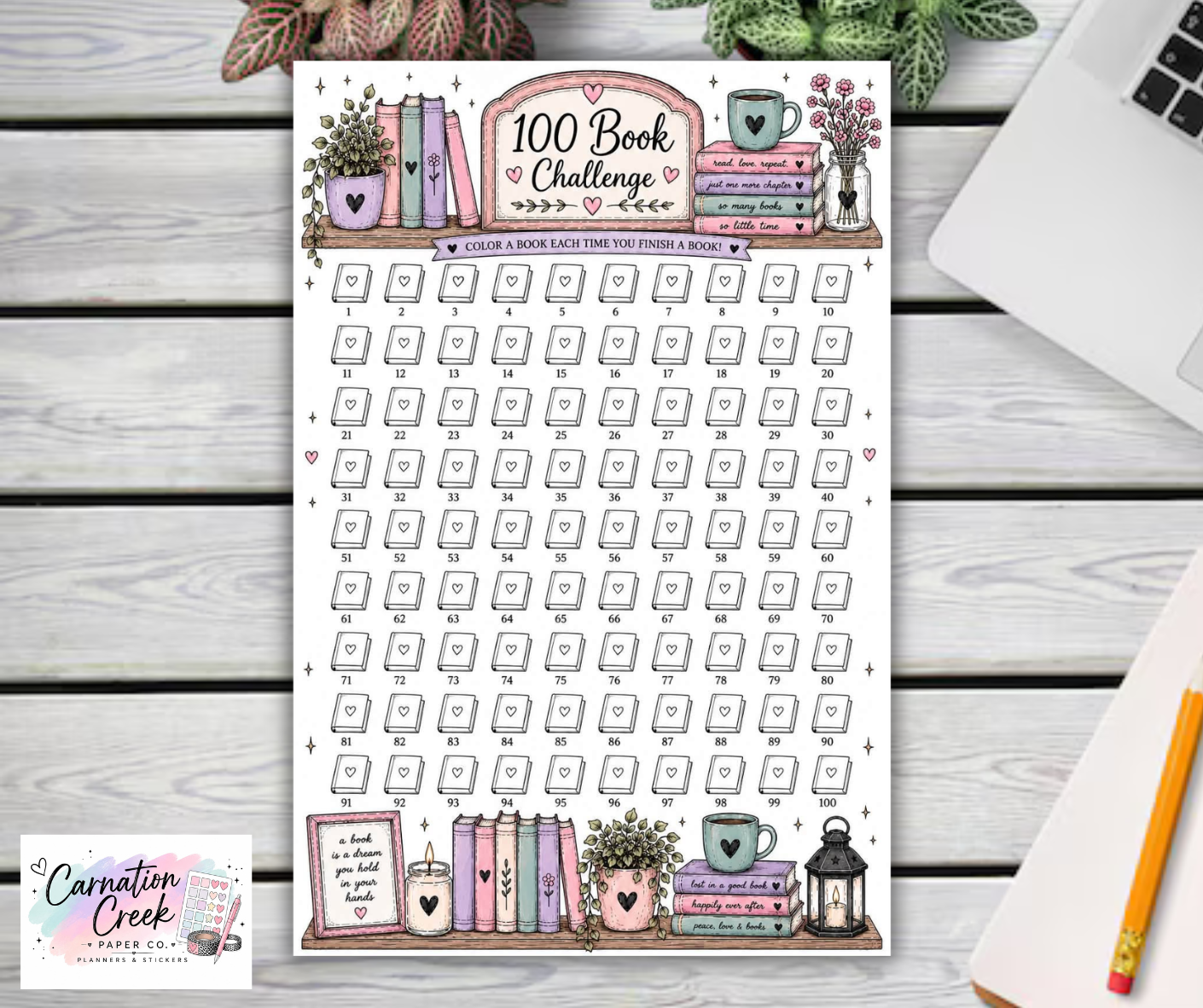 100 BOOK TRACKER STICKER - Planner Tracker Page