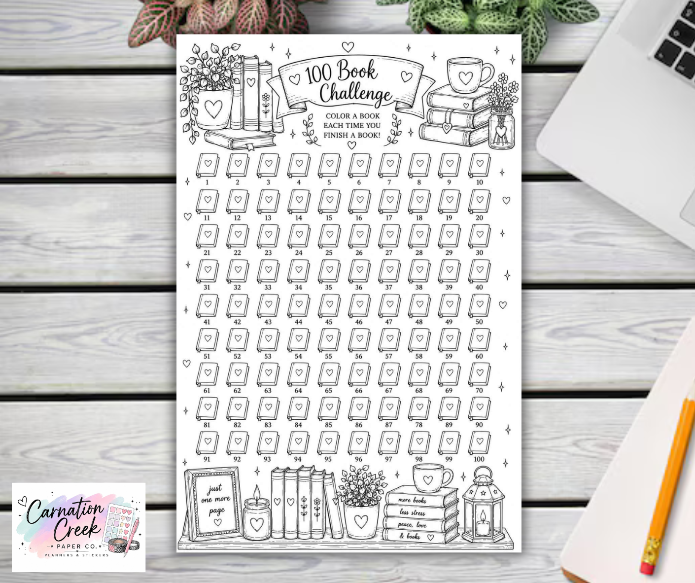 100 BOOK TRACKER COLORING STICKER - Planner Tracker Page
